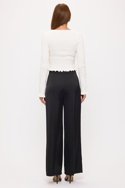 High Wasist Satin Wide-Leg Dress Pants