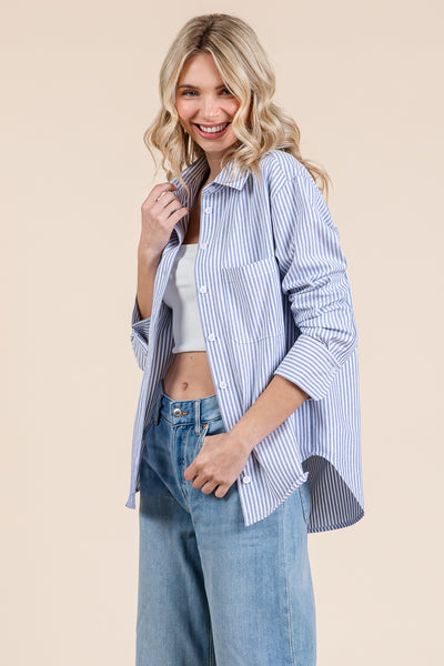 Striped Long Sleeve Cotton Shirts Blouses