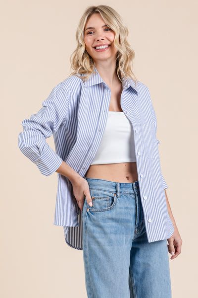 Striped Long Sleeve Cotton Shirts Blouses