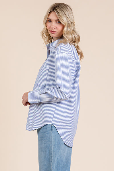 Striped Long Sleeve Cotton Shirts Blouses