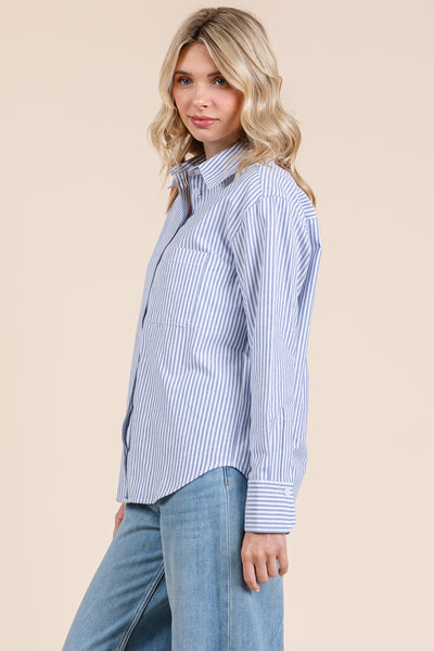 Striped Long Sleeve Cotton Shirts Blouses