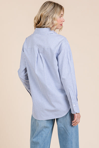 Striped Long Sleeve Cotton Shirts Blouses