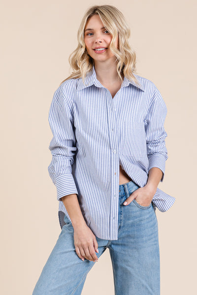 Striped Long Sleeve Cotton Shirts Blouses