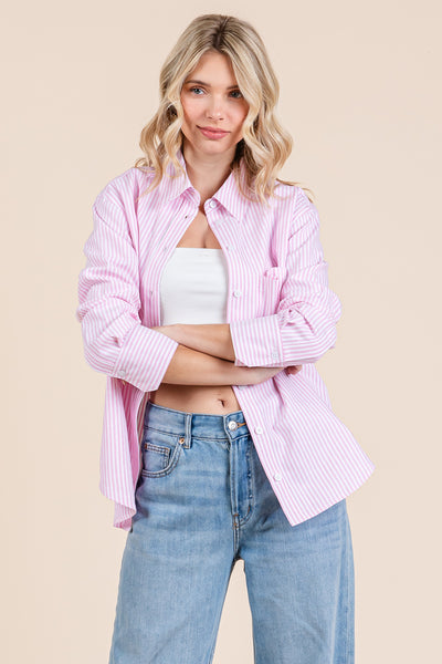 Striped Long Sleeve Cotton Shirts Blouses