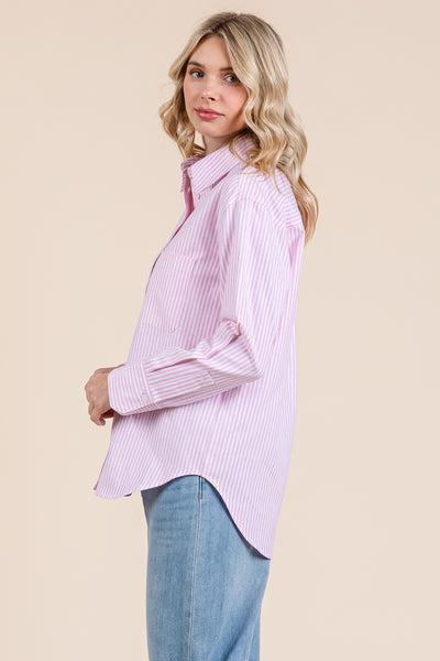 Striped Long Sleeve Cotton Shirts Blouses