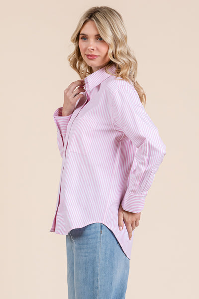 Striped Long Sleeve Cotton Shirts Blouses