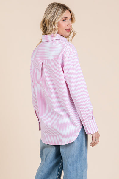 Striped Long Sleeve Cotton Shirts Blouses