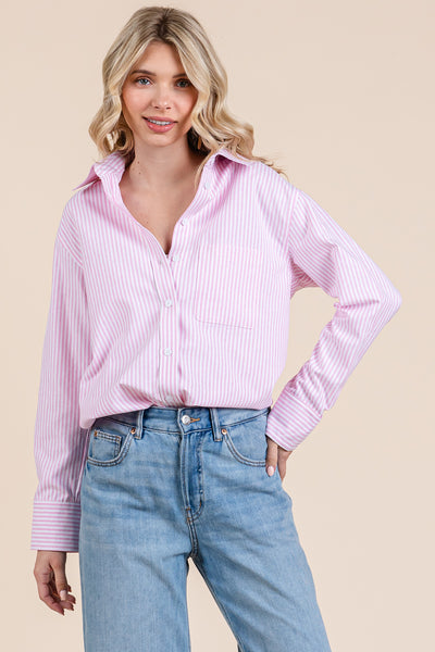 Striped Long Sleeve Cotton Shirts Blouses