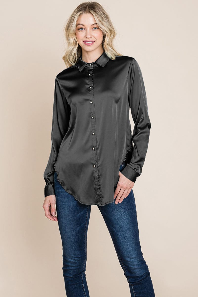 black silk button down blouse