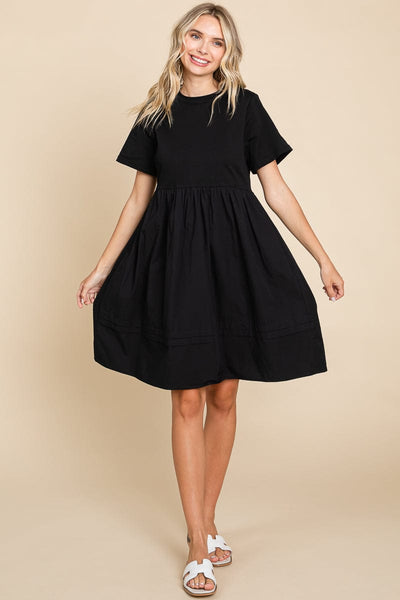 Tiered Short Sleeve Cotton Pleated T shirt Dress