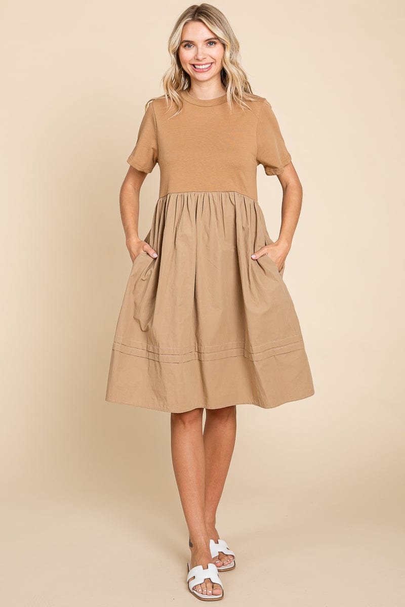 Tiered Short Sleeve Cotton Pleated T shirt Dress