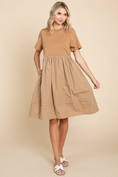 Tiered Short Sleeve Cotton Pleated T shirt Dress