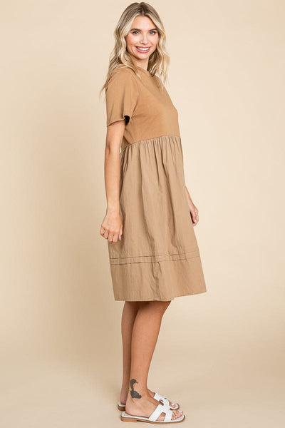 Tiered Short Sleeve Cotton Pleated T shirt Dress