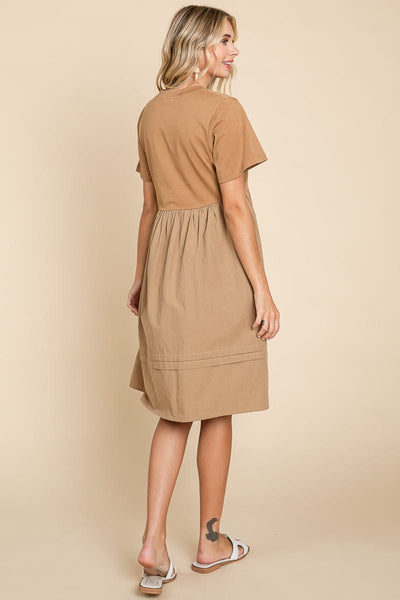 Tiered Short Sleeve Cotton Pleated T shirt Dress