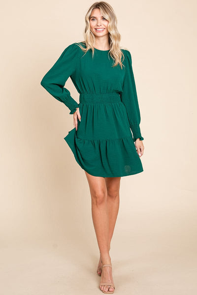 Long Sleeve Smocked Tiered Mini Dress
