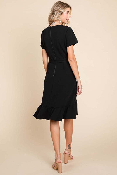 Short Sleeve Ruffled Tulip Hem Tie Belt Dress
