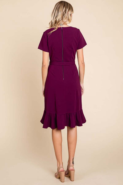 Short Sleeve Ruffled Tulip Hem Tie Belt Dress