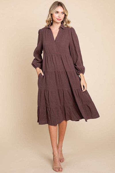 Double Gauze Layered Cotton Midi Shirt Dress