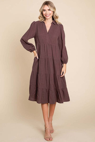 Double Gauze Layered Cotton Midi Shirt Dress