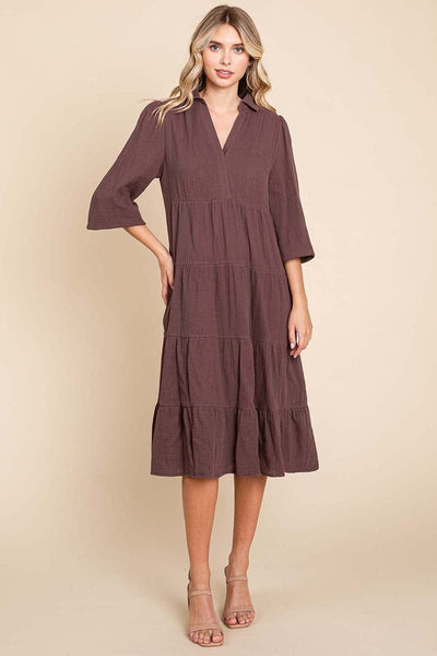Double Gauze Layered Cotton Midi Shirt Dress