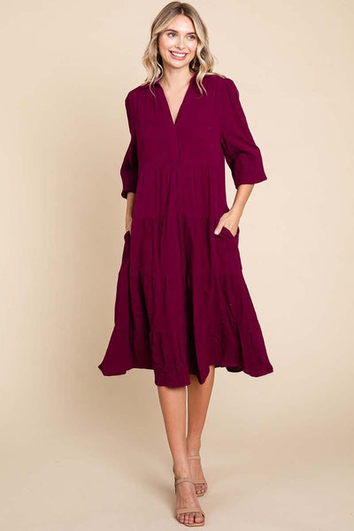 Double Gauze Layered Cotton Midi Shirt Dress