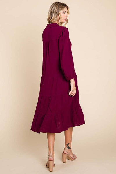 Double Gauze Layered Cotton Midi Shirt Dress