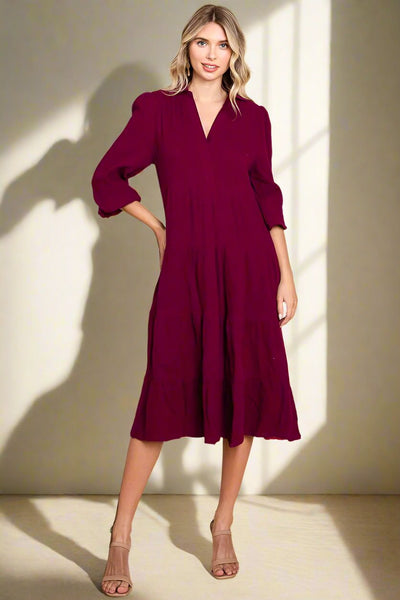 Double Gauze Layered Cotton Midi Shirt Dress