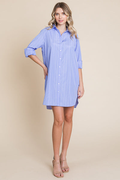 Button Down Cotton Long Sleeve Shirt Dress