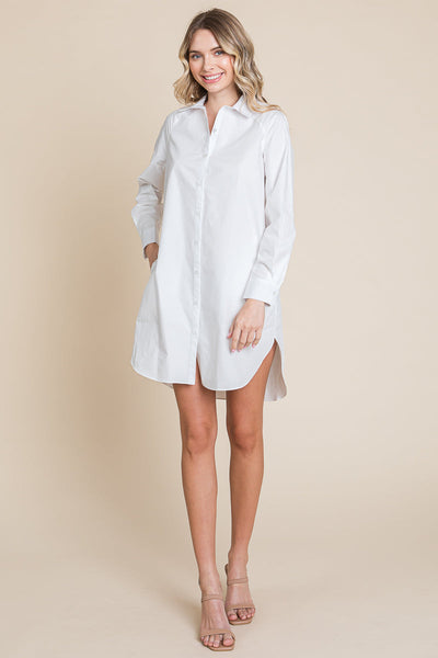 Button Down Cotton Long Sleeve Shirt Dress