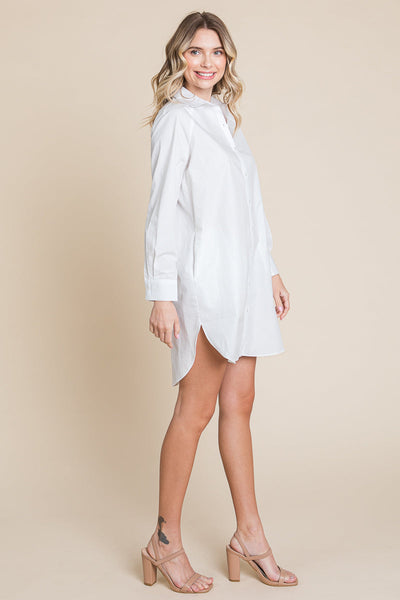 Button Down Cotton Long Sleeve Shirt Dress