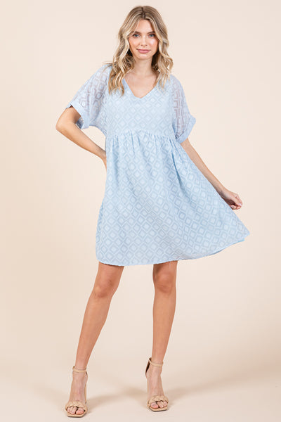 V Neck Geometric Print Babydoll A line Mini Dress