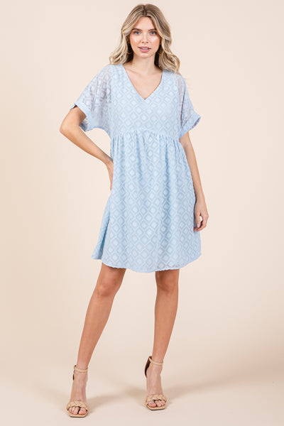 V Neck Geometric Print Babydoll A line Mini Dress