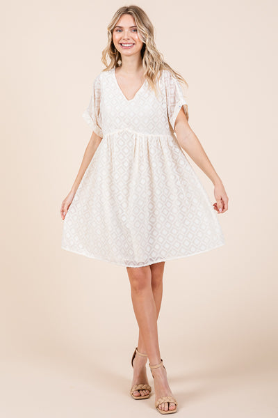V Neck Geometric Print Babydoll A line Mini Dress
