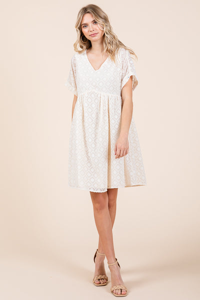 V Neck Geometric Print Babydoll A line Mini Dress