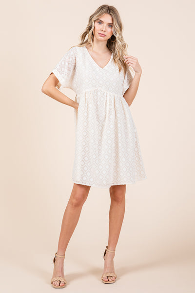 V Neck Geometric Print Babydoll A line Mini Dress