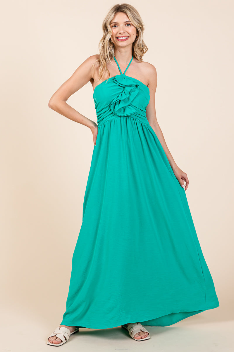 Halter Neck Smocked Embellished Maxi Dress Kelly Green / Medium 8-10 Halter Neck Smocked Embellished Maxi Dress Kelly Green / Medium 8-10