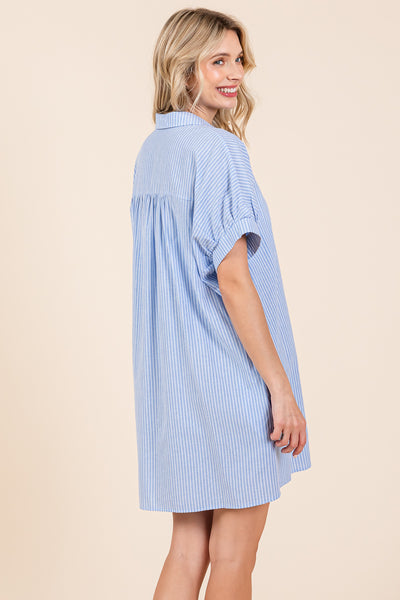 Oversized Striped Button Down Shirt Dress