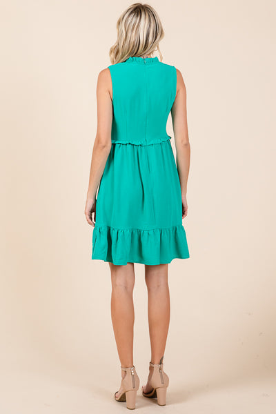 Sleeveless Smocked Ruffle Hem Shirred Mini Dress