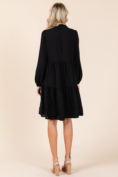 V Neck Long Sleeve Tiered Ruffle Hem Dress