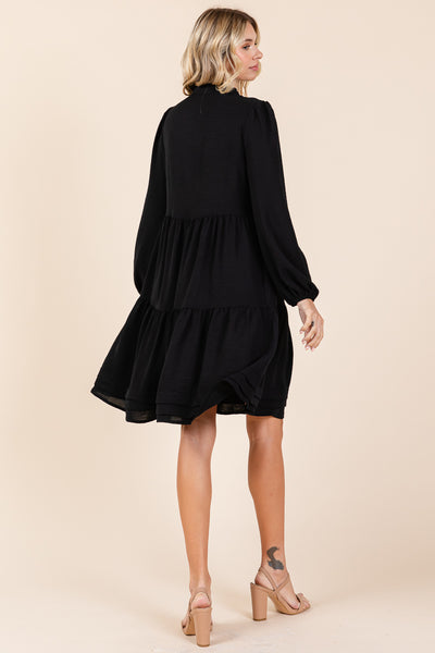V Neck Long Sleeve Tiered Ruffle Hem Dress