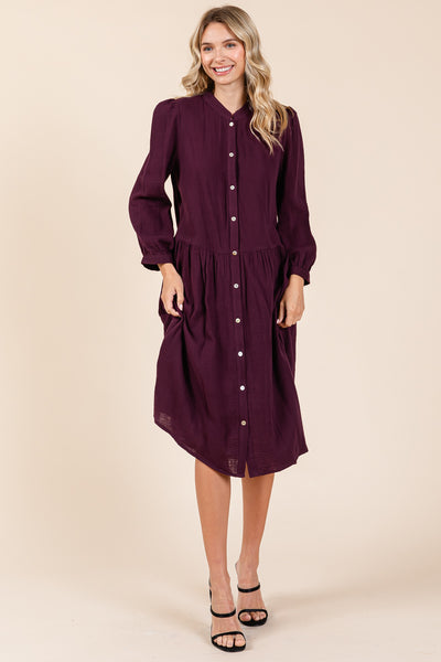Dobule Gauze Tiered Long Sleeve Midi Shirtdress