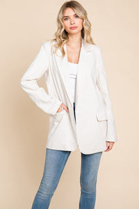 Lapel Neck Solid Pocket Long Sleeve Linen Blazer