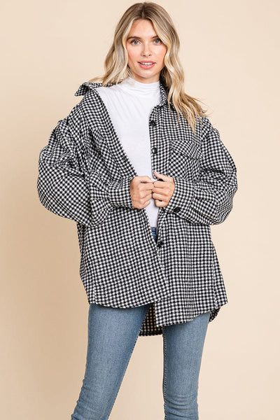 Oversized Houndstooth Flannel Long Shacket