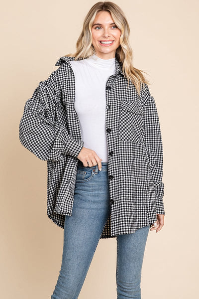 Oversized Houndstooth Flannel Long Shacket