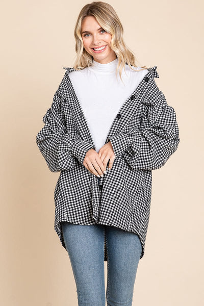 Oversized Houndstooth Flannel Long Shacket