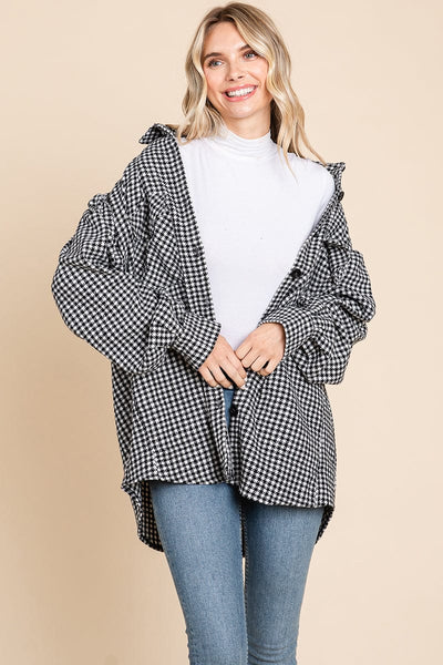 Oversized Houndstooth Flannel Long Shacket