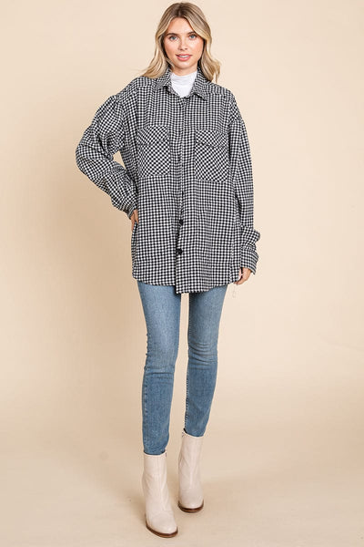 Oversized Houndstooth Flannel Long Shacket