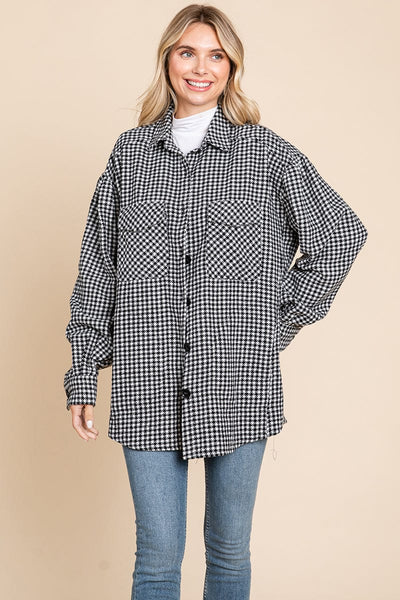 Oversized Houndstooth Flannel Long Shacket