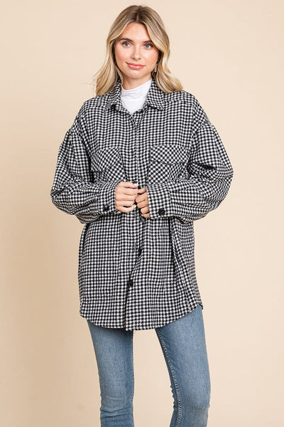Oversized Houndstooth Flannel Long Shacket