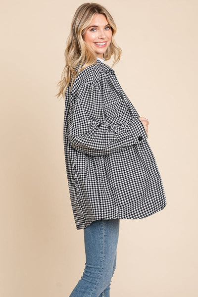 Oversized Houndstooth Flannel Long Shacket